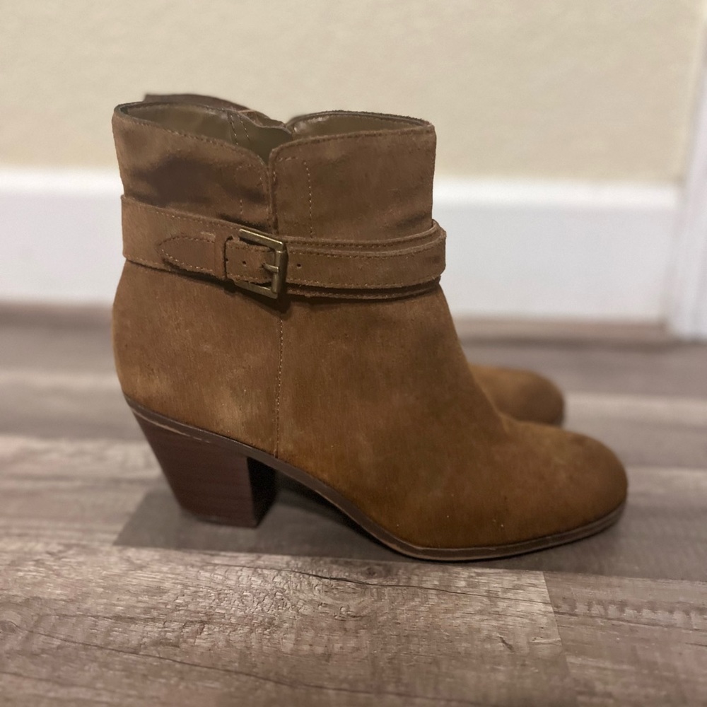 Sam Edelman Lynne Women's Suede Booties Size 8.5 Brown Block Heel Boots